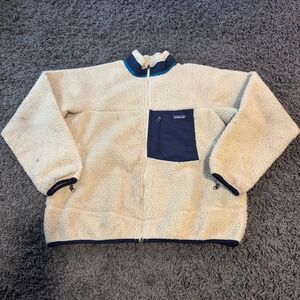 Patagonia Men's Fleece Jacket L Cream Full Zip Retro‎ Deep Pile
